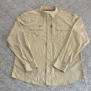 Poncho Western Pearl Snap Shirt “the big bend” tan color size large slim fit
